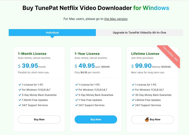 tunepat netflix video downloader prices