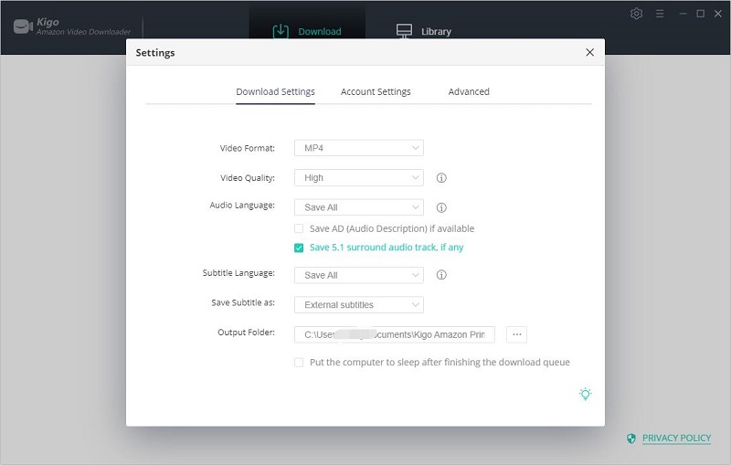 Output settings