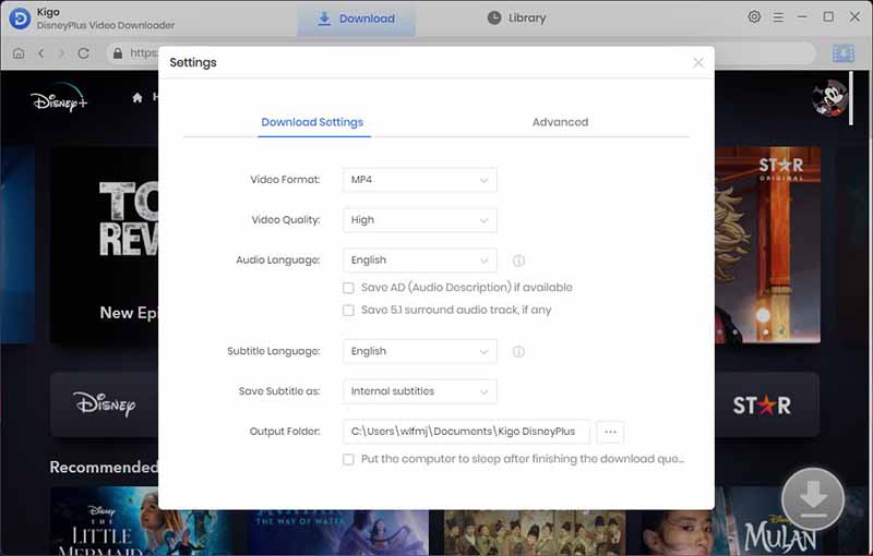 Disney+ Video Downloader Settings