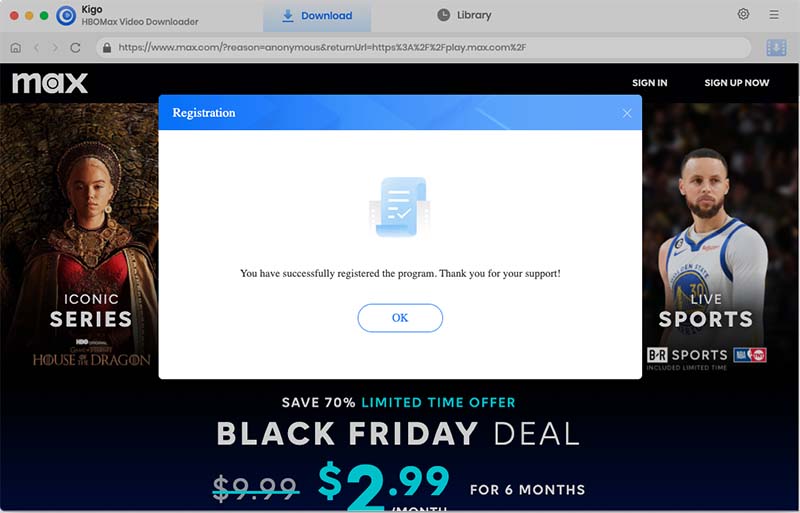Register Kigo HBOMax Video Downloader for Mac