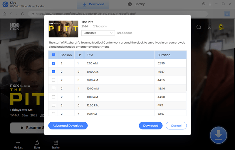 select the episodes to download