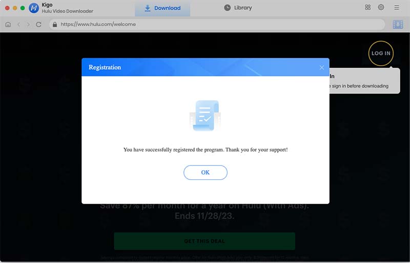 Register Kigo Hulu Video Downloader for Mac