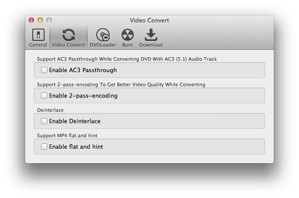 Settings of converting videos