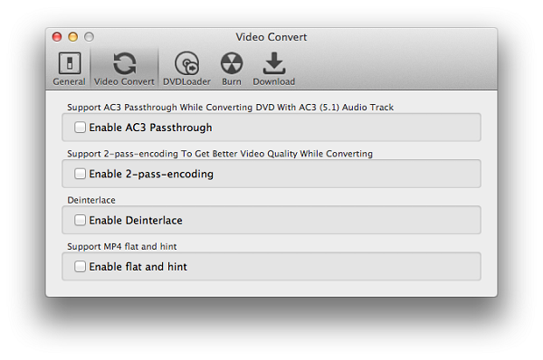 Settings of converting videos