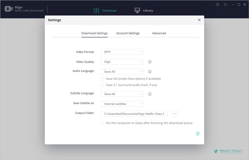 output settings