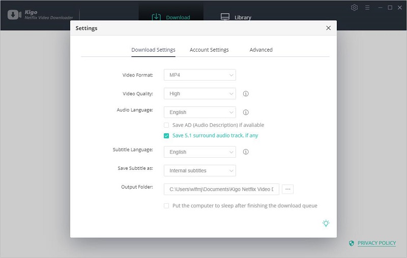 output settings