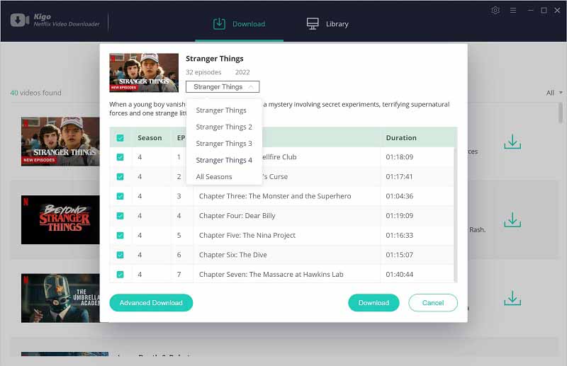 Select Stranger Things Season 4 to Kigo