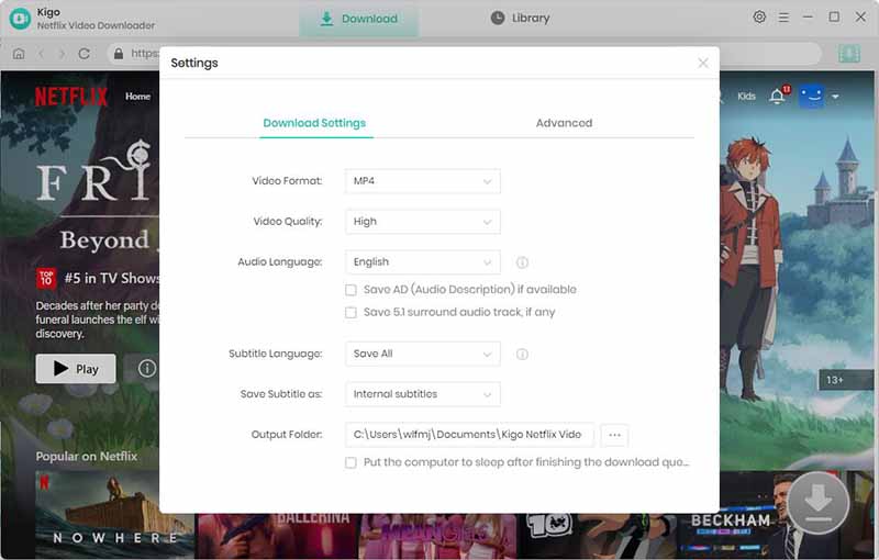 Netflix Video Downloader Settings