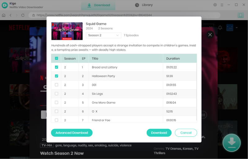 select the episodes to download