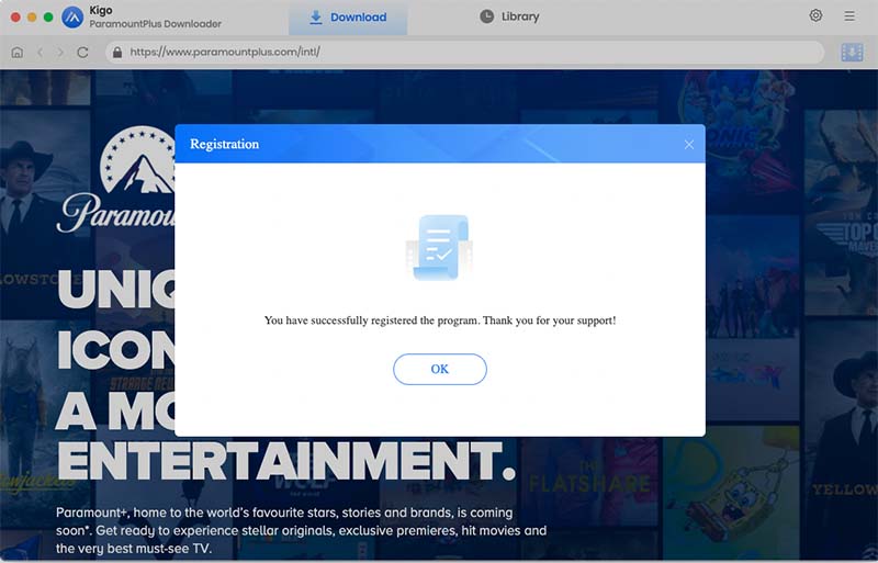 Register Kigo ParamountPlus Video Downloader for Mac